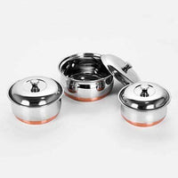 Thumbnail for Stainless Steel Copper Bottom Multipurpose Cook & Serve Handi With Lid - Set of 3 - Distacart
