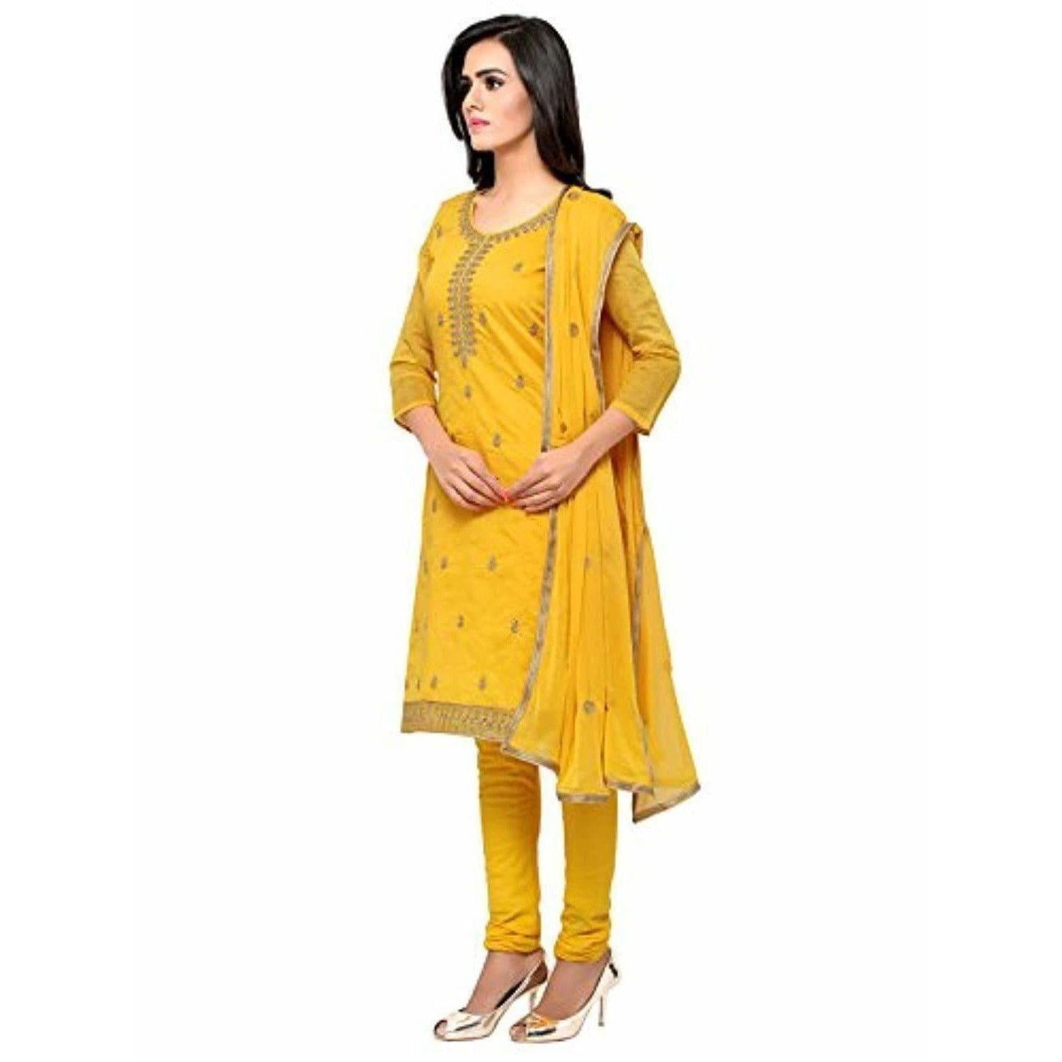 Yellow Chanderi Cotton Dress Material - Distacart