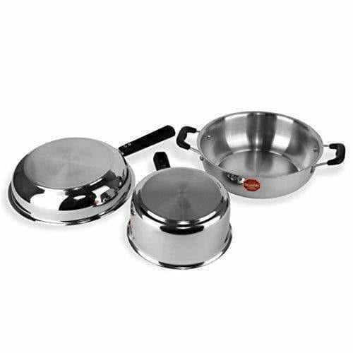 Stainless Steel Induction Cookware  Sauce Pan +Kadhai + Fry Pan - Set of 3 - Distacart