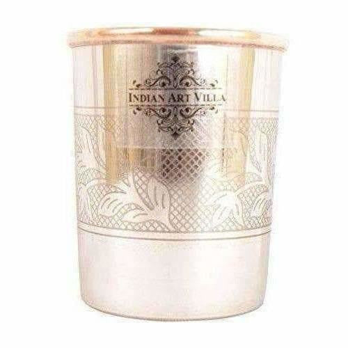 Embossed Design Steel Copper Glass Tumbler (250ml) - Set of 2 - Distacart