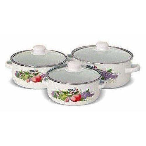 Decorative Enamel Casserole with Glass Lids - Set of 3 - Distacart