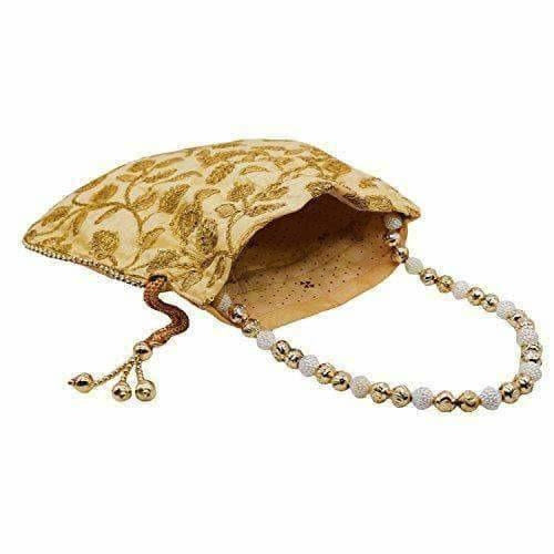 Ethnic Silk Potli bag Clutch Batwa Pouch with Embroidery and Metal Bead work Gift For Women - Distacart