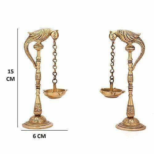 Brass - Pair Of Bird Diya Oil Lamp Stand - Distacart