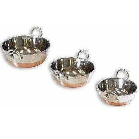Stainless Steel Copper Bottom Kadhai with Handle - Set of 3 Pieces - Distacart
