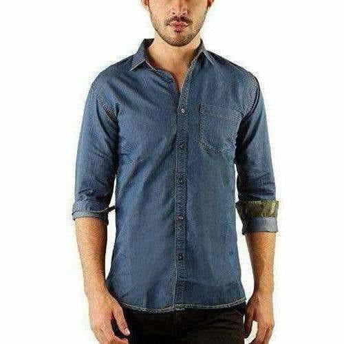 Men's Denim Full Sleeve Casual Shirt Dark Blue Color - Distacart