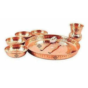 Traditional Design Copper Thali Multi cuisine Dinnerware Set, 8 Pieces - Distacart