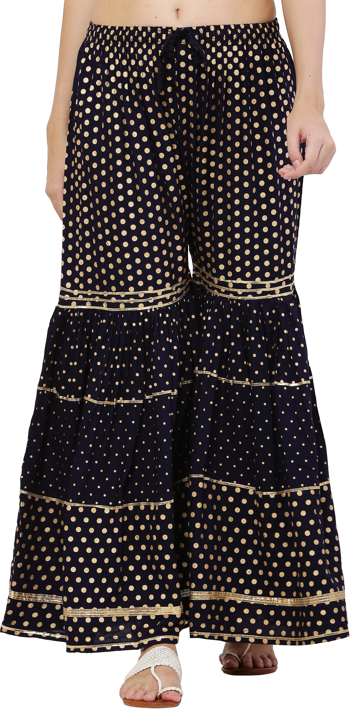PAVONINE Black Color 3-Panels Golden Printed Flared Sharara For Women & Girls - Distacart