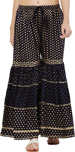 Thumbnail for PAVONINE Black Color 3-Panels Golden Printed Flared Sharara For Women & Girls - Distacart