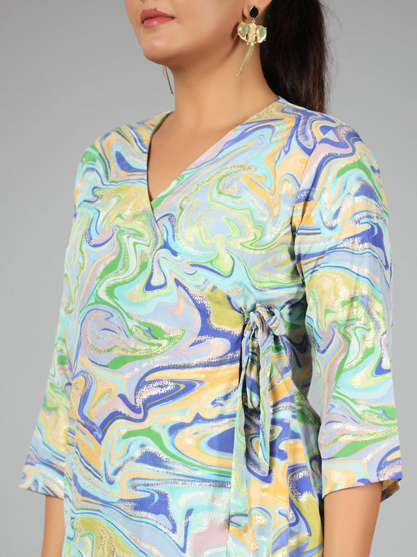 Juniper Women Blue Kasturi Silk Printed Clothing Set - Distacart