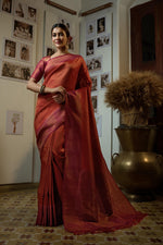 Thumbnail for Vardha Burnt Orange Golden Zari Kanjeevaram Silk Saree