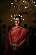 Thumbnail for Vardha Burnt Orange Golden Zari Kanjeevaram Silk Saree