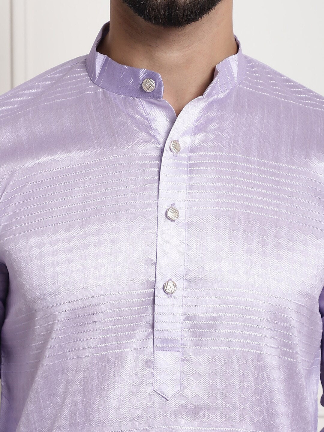 Sojanya Woven Design Mandarin Collar Silk Cotton Kurta - Distacart