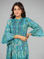 Thumbnail for Juniper Women Blue Kasturi Silk Printed Tiered Maxi Dress - Distacart