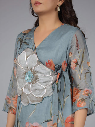 Juniper Women Grey Organza Printed Clothing Set - Distacart