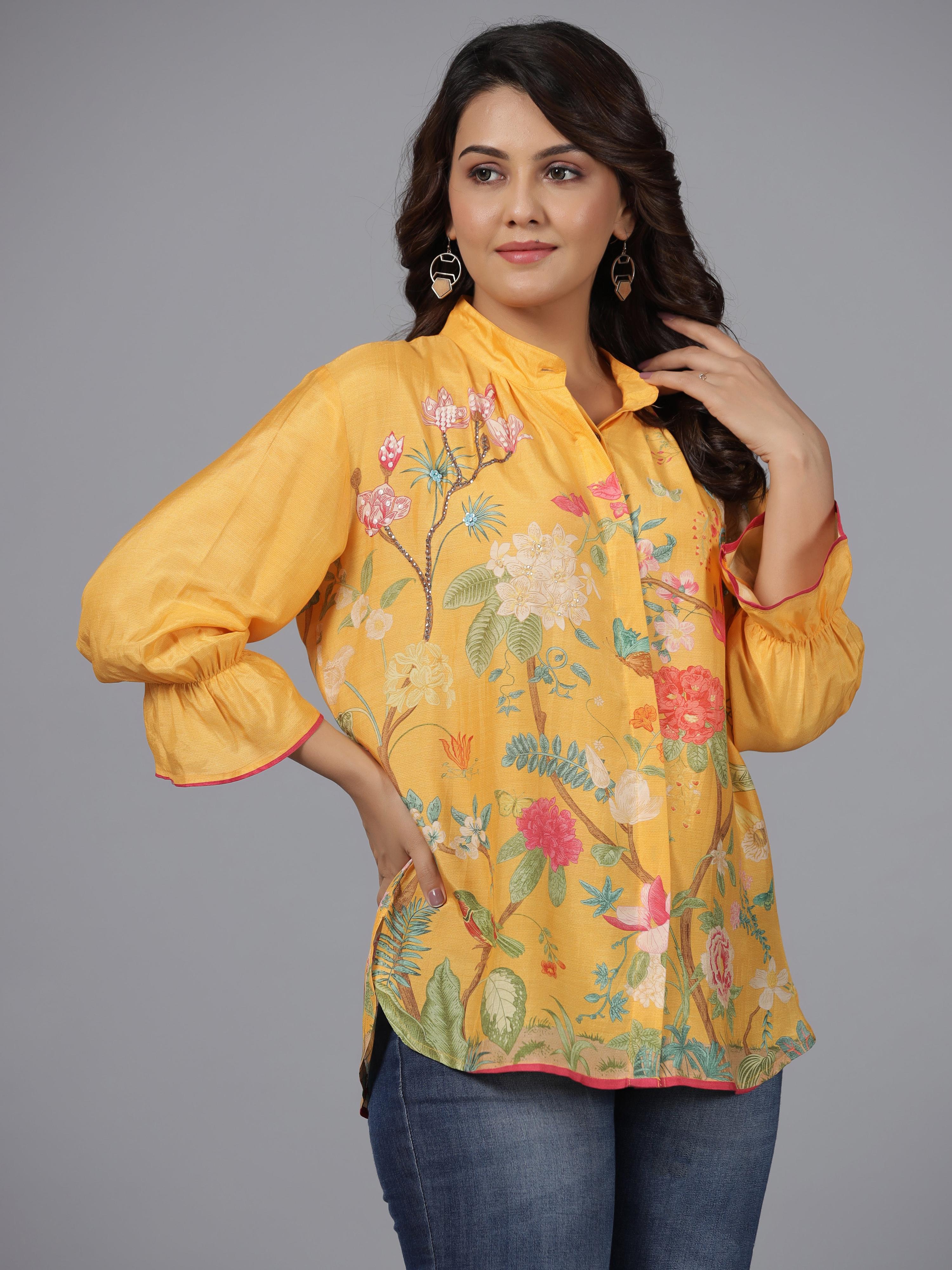 Juniper Women Yellow Muslin Printed Tunic - Distacart