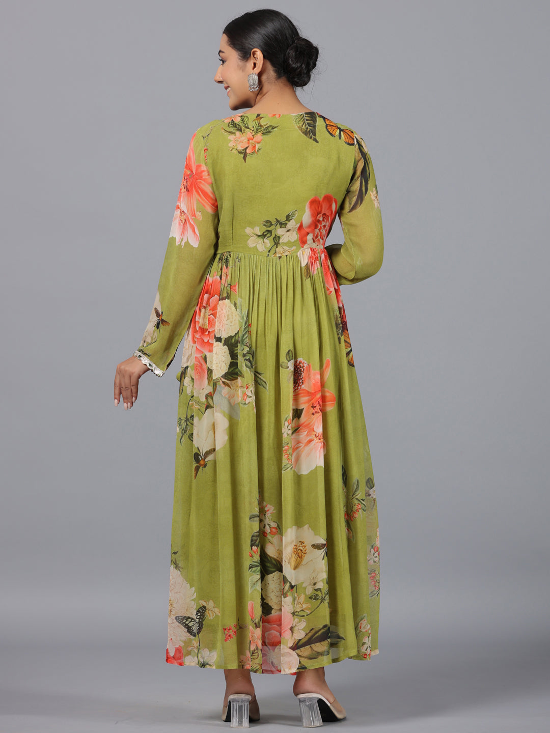 Juniper Women Green Georgette Printed Maxi Dress - Distacart