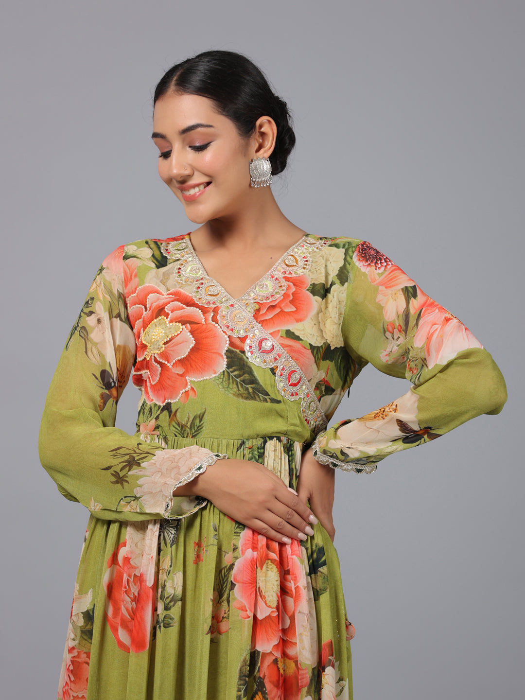 Juniper Women Green Georgette Printed Maxi Dress - Distacart