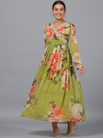 Thumbnail for Juniper Women Green Georgette Printed Maxi Dress - Distacart