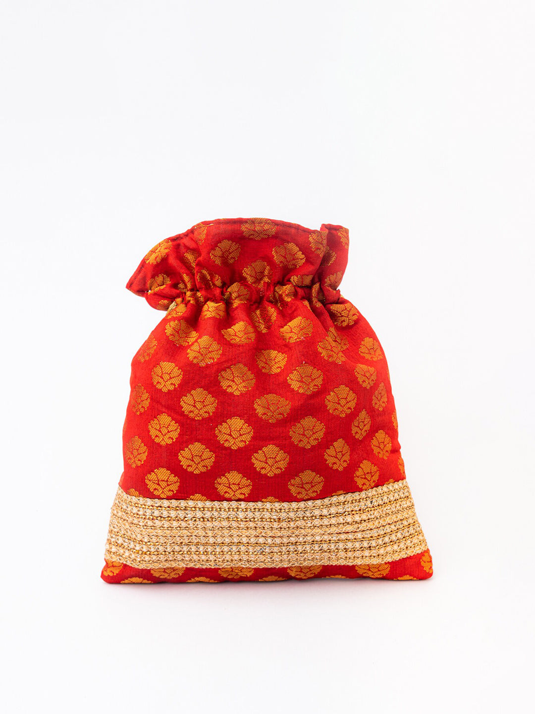 NR By Nidhi Rathi Red & Gold-Toned Embroidered Potli Clutch - Distacart