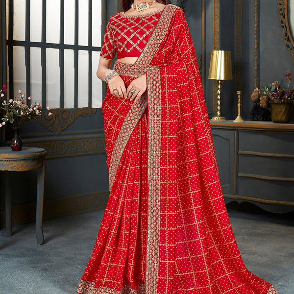 Mitera Bandhani Printed Embroidered Zari Saree - Distacart