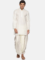 Thumbnail for Sethukrishna Men Cream-Coloured Striped Pure Cotton Kurta with Dhoti Pants - Distacart