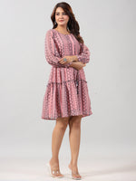 Thumbnail for Juniper Women Peach Georgette Printed Short Tiered Dress - Distacart
