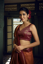 Thumbnail for Vardha Peach Yellow Golden Zari Kanjeevaram Silk Saree