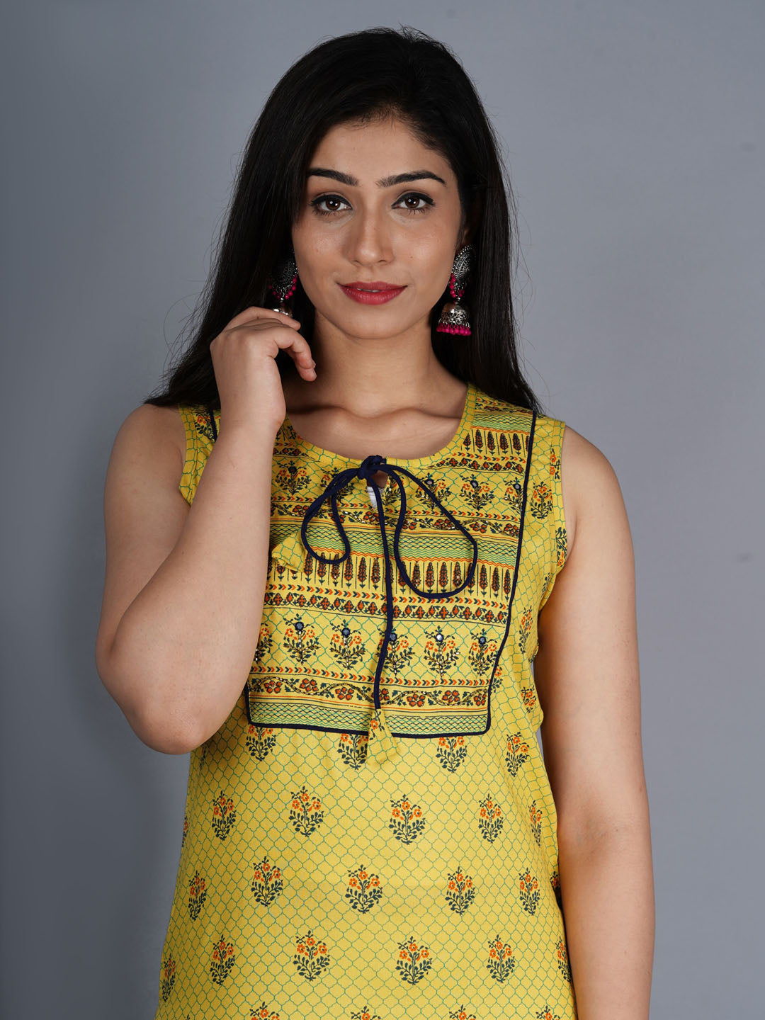 Kalini Women Mustard Yellow Quirky Printed Mirror Work Kurta - Distacart