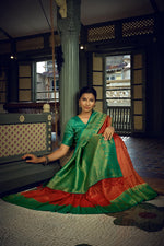 Thumbnail for Vardha Crimson Red Golden Zari Kanjeevaram Silk Saree