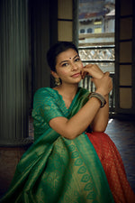 Thumbnail for Vardha Crimson Red Golden Zari Kanjeevaram Silk Saree