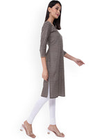 Thumbnail for Kalini Women Brown Geometric Striped Thread Work Kurta - Distacart