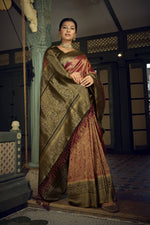 Thumbnail for Vardha Wine Golden Zari Kanjeevaram Silk Saree