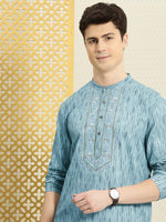 Thumbnail for House of Pataudi Jashn Zari Work Sequined Detail Floral Embroidered Kurta - Distacart