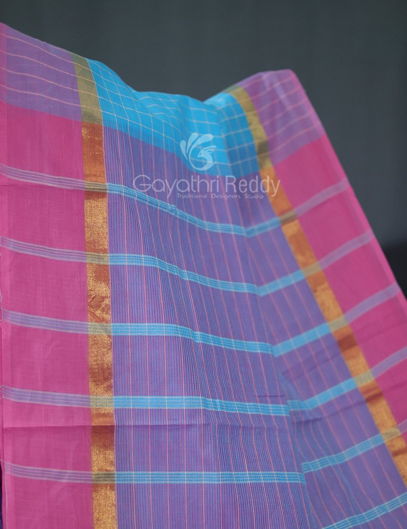 Sky Blue Coloured With Checks Pure Mangalgiri Cotton Saree By Gayathri Reddy Designer Studio - Distacart