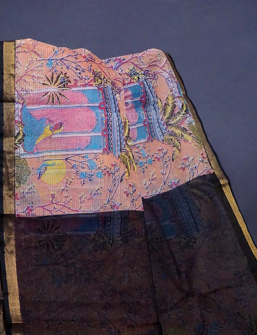 Light Peach Colour Rajasthani Design Pure Kota Cotton Saree By Gayathri Reddy Designer Studio - Distacart