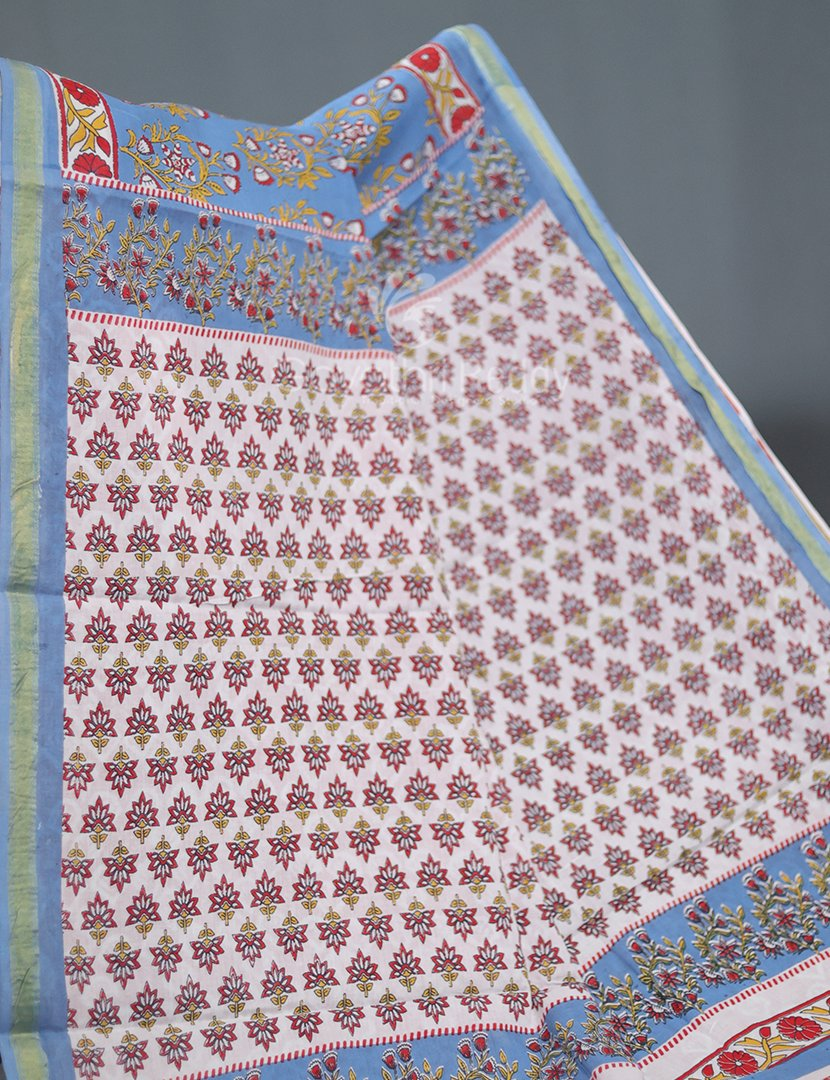 Cloud Blue Coloured Combination Printed Cotton Saree By Gayathri Reddy Designer Studio - Distacart