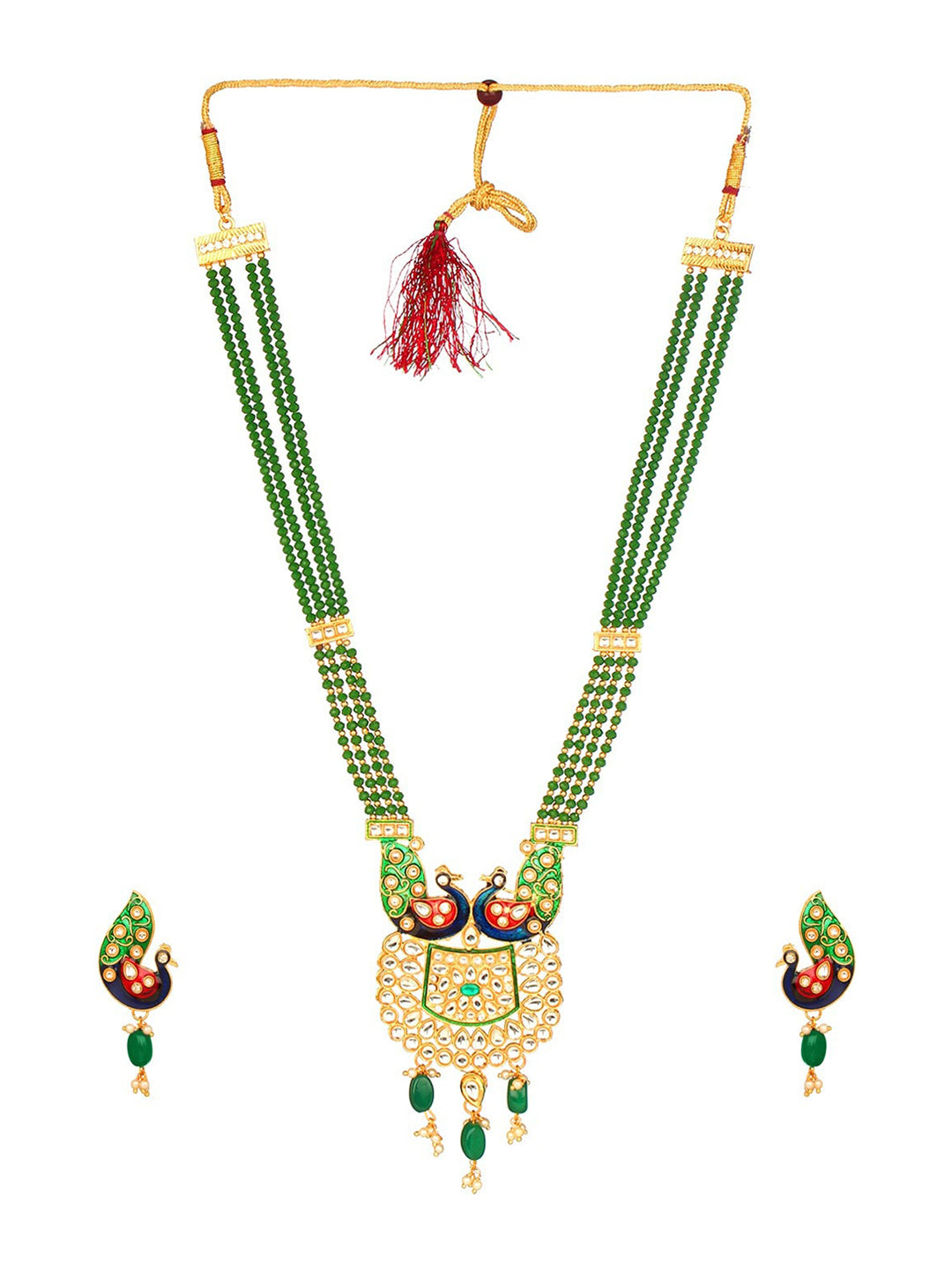 Cardinal Gold-Plated Green Studded Jewellery Set - Distacart