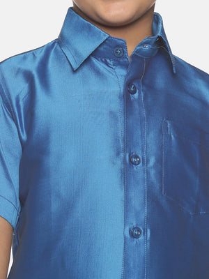 Sethukrishna Traditional Blue & White Shirt with Dhoti For Boys - Distacart