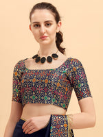 Thumbnail for Sangria Navy Blue Solid Saree - Distacart
