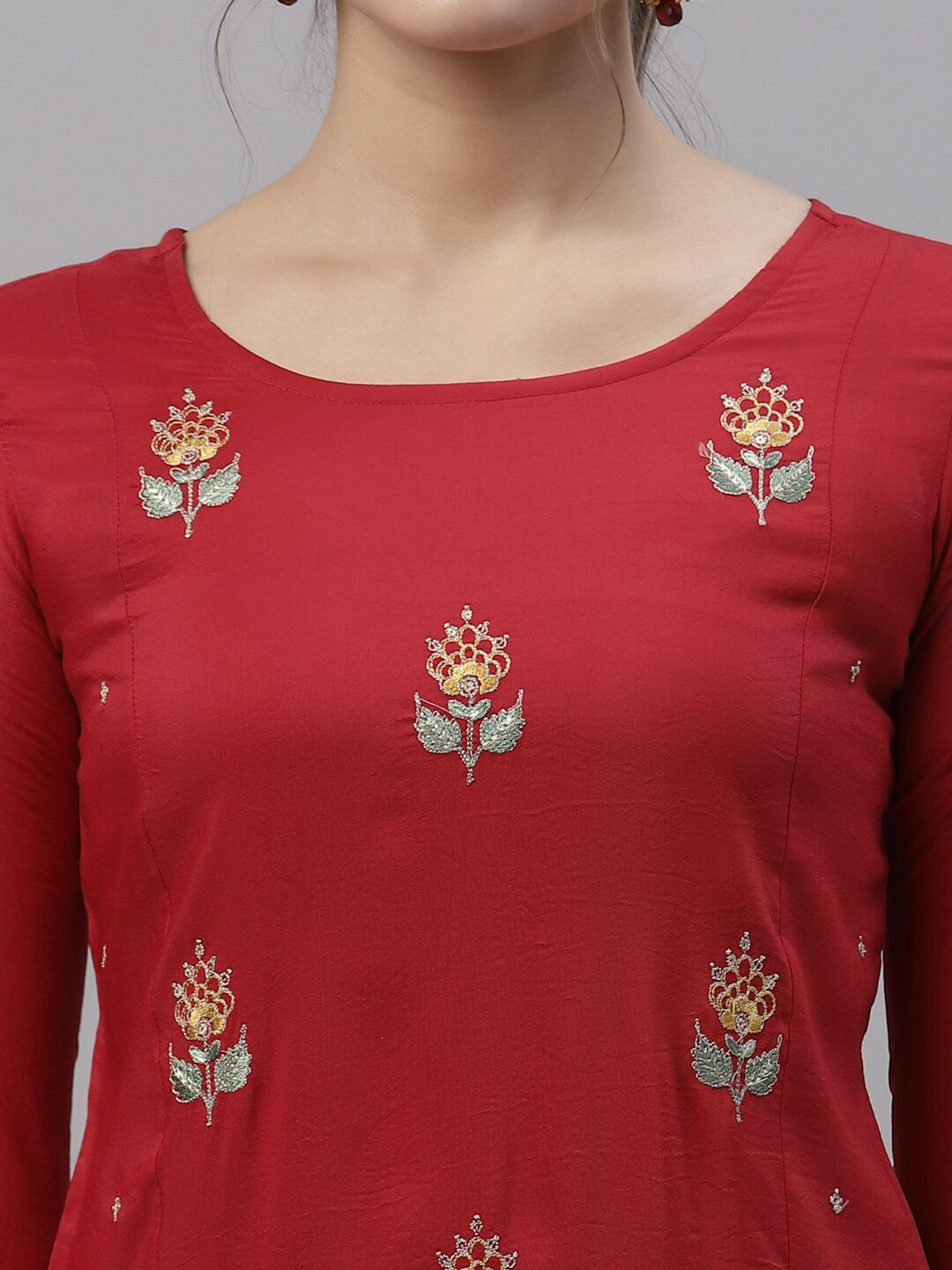 Kalini Women Red Ethnic Motifs Embroidered Kurta - Distacart