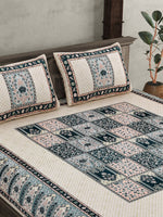 Thumbnail for JAIPUR FABRIC Beige & Green Ethnic Motifs Cotton 210 TC Queen Bedsheet & 2 Pillow Covers - Distacart