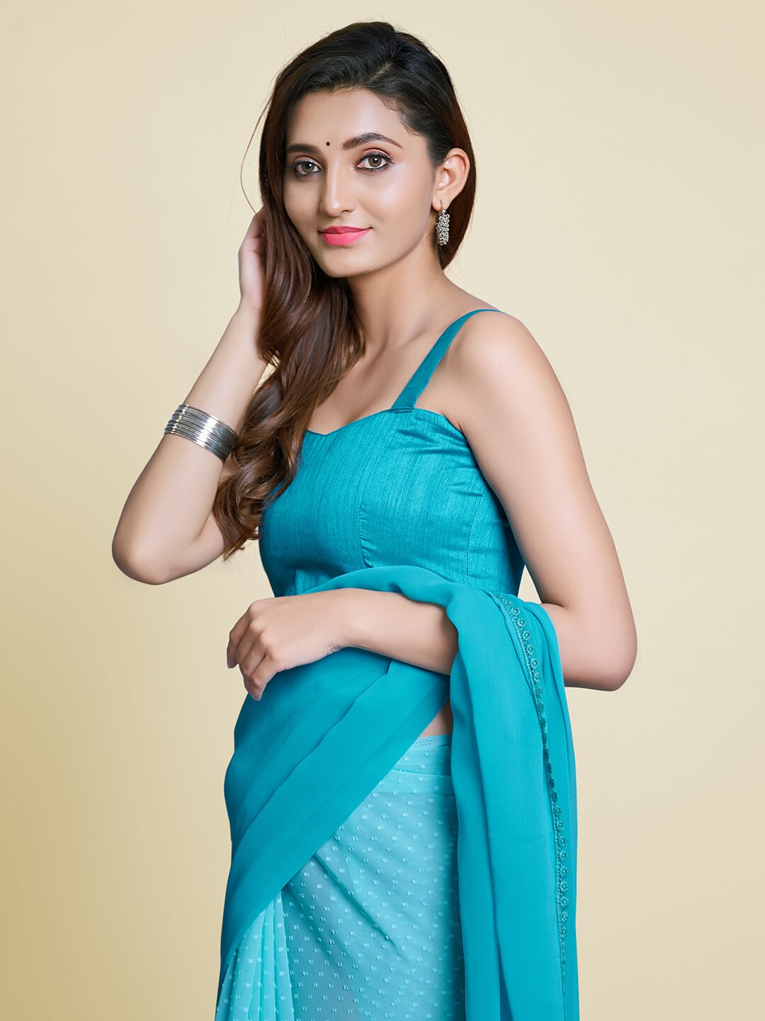 Mitera Blue Polka Dot Pure Georgette Half and Half Saree - Distacart