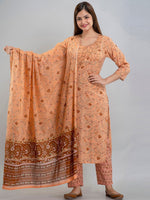 Thumbnail for Kalini Women Rust Ethnic Motifs Printed Layered Pure Cotton Kurta with Trousers & Dupatta - Distacart
