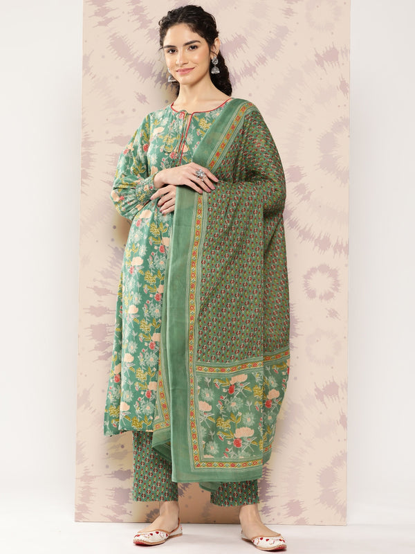 Kalini Women Floral Printed Regular Pure Cotton Kurta with Palazzos & With Dupatta - Distacart