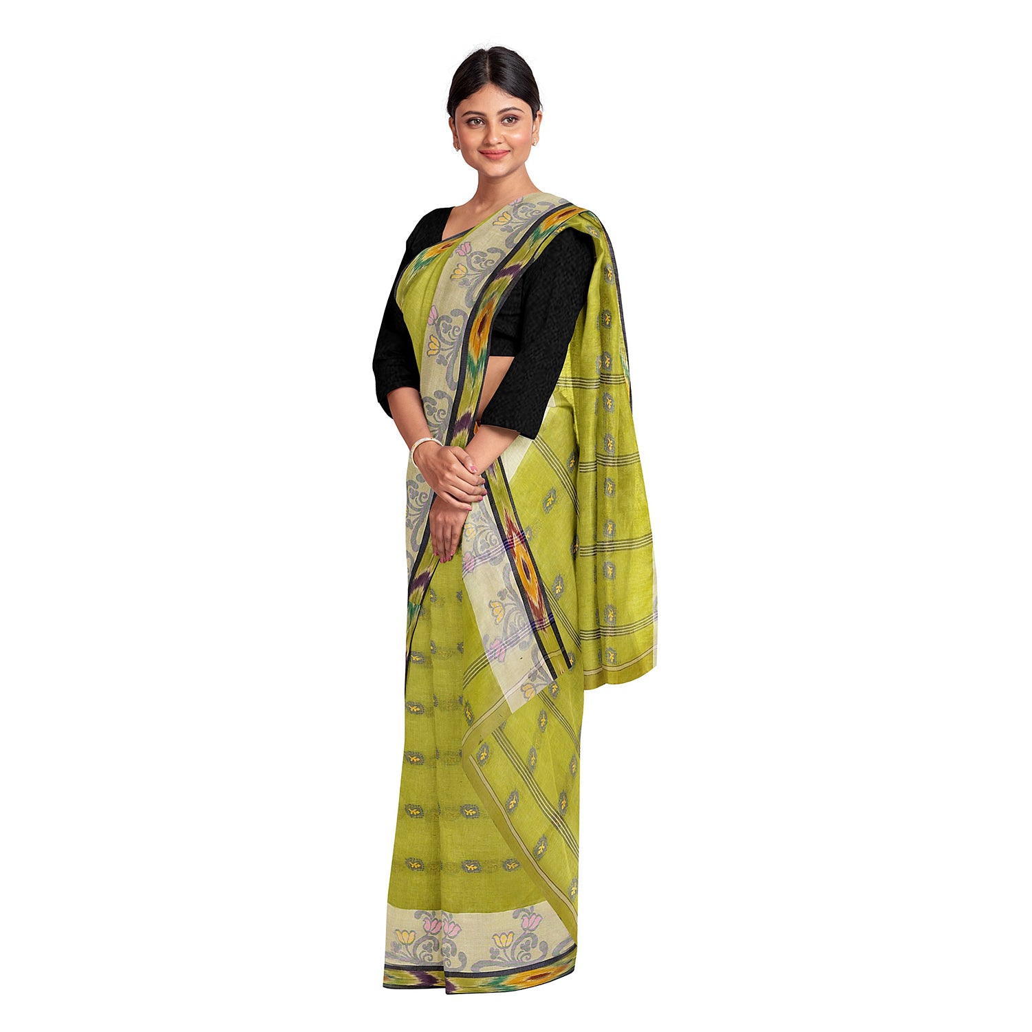 Exclusive Collection 100% Pure Cotton Olive Tant Saree With Hand Weaving Work - Distacart