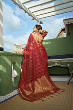 Thumbnail for Vardha Apple Red Banarasi - Organza Saree