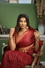 Thumbnail for Vardha Apple Red Banarasi - Organza Saree