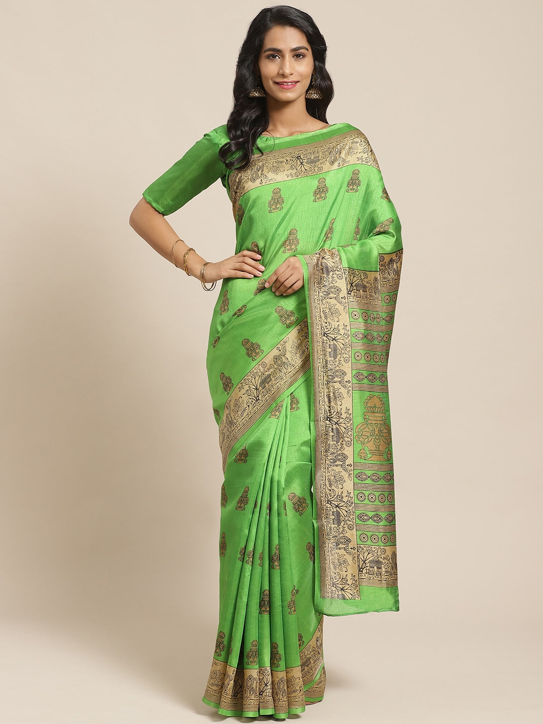 Saree Mall Green & Beige Printed Saree - Distacart