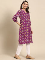 Thumbnail for Sangria Ethnic Motifs Printed V-neck Puff Sleeves Kurta - Distacart