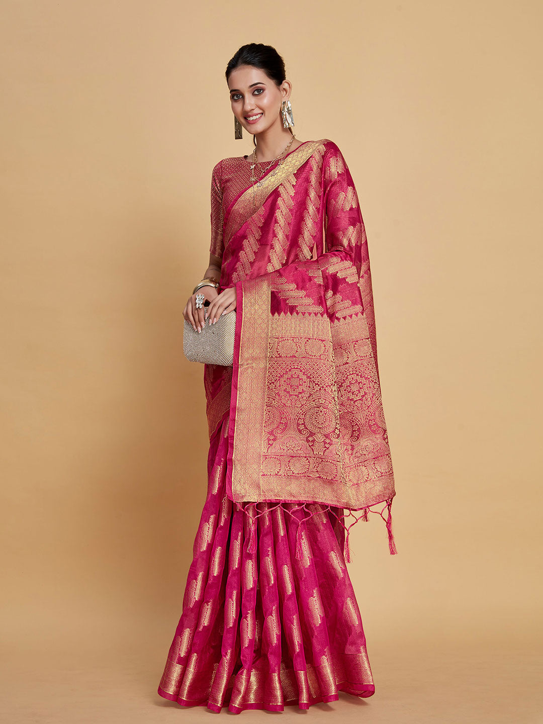 Sangria Ethnic Motifs Woven Design Organza Saree - Distacart